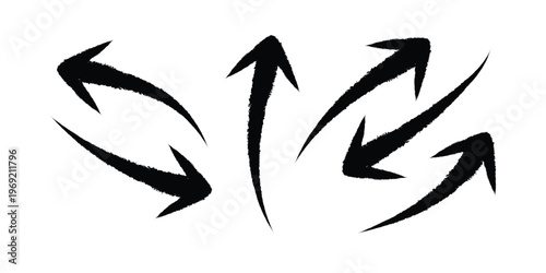 Brush stroke arrows pointing left right up and down abstract graphic design elements editable stroke icons isolated on white background vector illustration shapes.