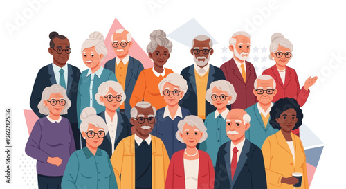 Diverse Seniors Background Older Americans Month Inclusion Flat Vector Design