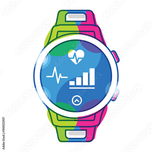 Colorful smart watch with heart rate.