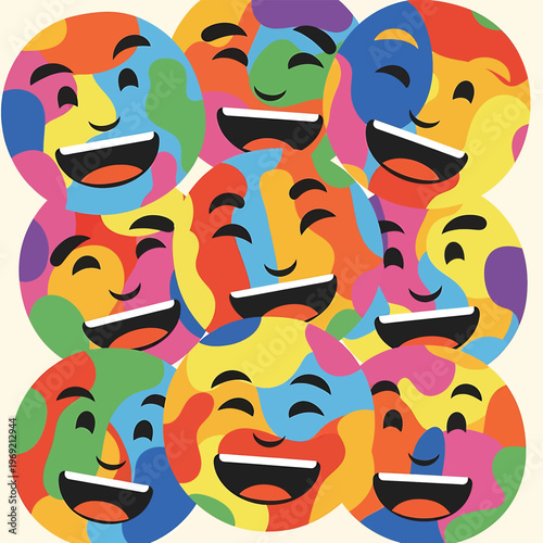 Colorful Smiling Faces Emotions Masks.