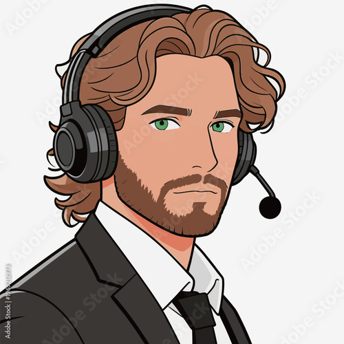 Professional man with headset gives support online for clients during a virtual meeting from his office setting