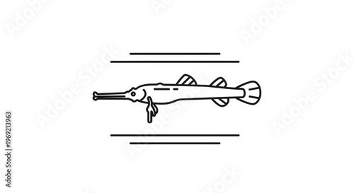 Minimalist outline depiction of a swift needlefish swimming with elegant simplicity marine creature
