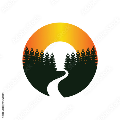 forest and river logo vector icon illustration