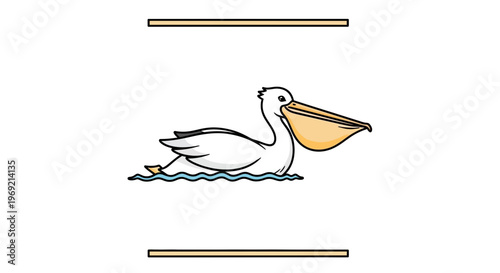 Charming aquatic bird illustration featuring a pelican gracefully gliding on water with its