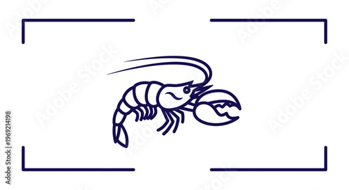 Minimalist marine crustacean line art framed, perfect for elegant seafood branding or aquatic themes