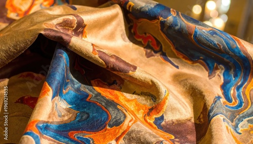 Abstract Swirling Pattern on Luxurious Silk Fabric.