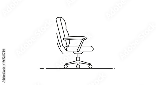 Ergonomic office chair with reclining backrest feature in simple line art illustration style