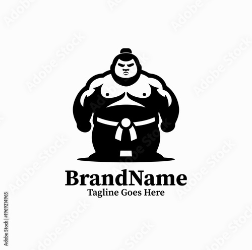 Sumo Wrestler Front View Silhouette Strong Mascot Logo