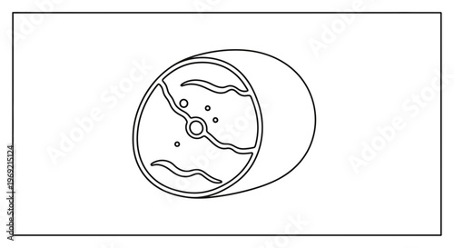 Abstract Circular Cell Structure with Bubbles and Wavy Lines - Scientific Illustration