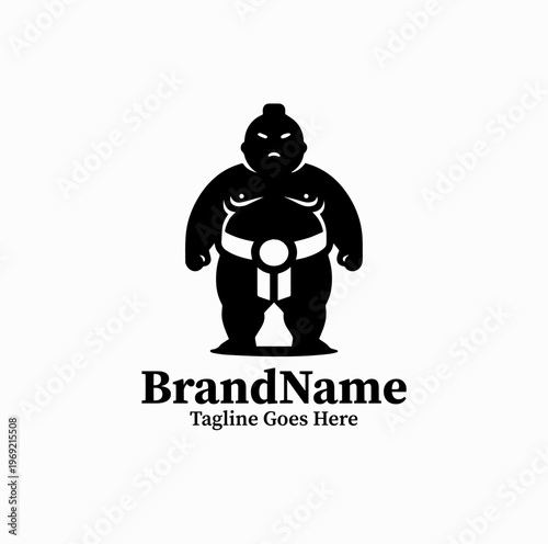 Sumo Wrestler Front View Silhouette Strong Mascot Logo