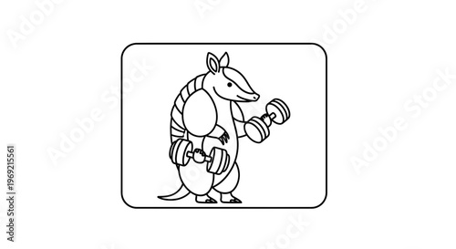 Funny Muscular Armadillo Lifting Dumbbells, Cartoon Fitness Animal