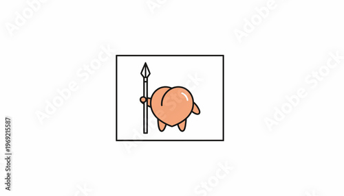 Funny Peach Character Holding Spear, Cartoon Style