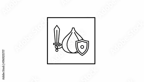 Garlic Warrior Icon: Sword and Shield Symbolizing Protection and Strength