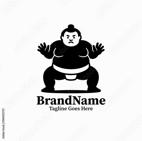 Sumo Wrestler Front View Silhouette Strong Mascot Logo