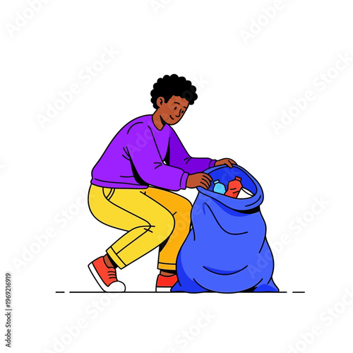 Diverse Male Characters Collecting and Sorting Garbage for Recycling, Sustainability and Environmental Protection Concept Illustration