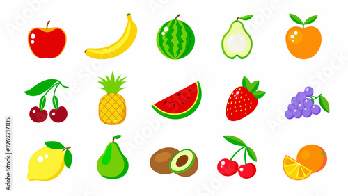Colorful illustration displaying a variety of fresh fruits on a white background