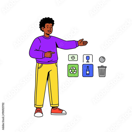 Diverse Male Characters Collecting and Sorting Garbage for Recycling, Sustainability and Environmental Protection Concept Illustration