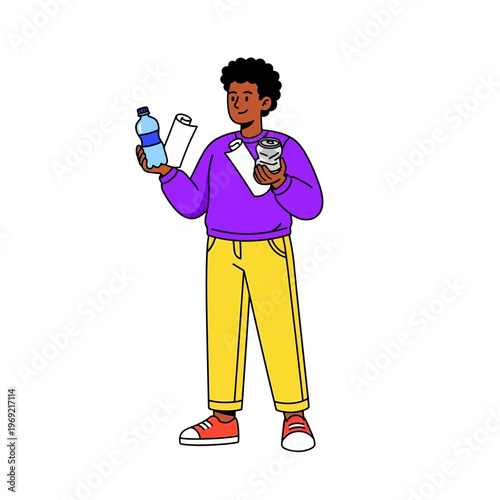 Diverse Male Characters Collecting and Sorting Garbage for Recycling, Sustainability and Environmental Protection Concept Illustration