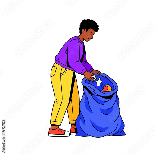 Diverse Male Characters Collecting and Sorting Garbage for Recycling, Sustainability and Environmental Protection Concept Illustration