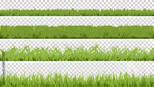 Three horizontal bands of vibrant green grass on transparent background
