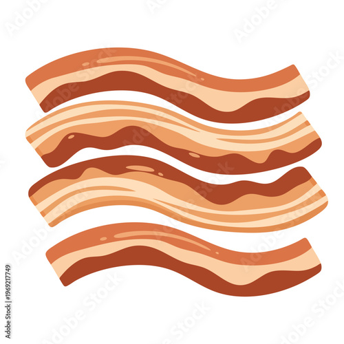 Stylized illustration of four wavy, striped strips of bacon against a white background