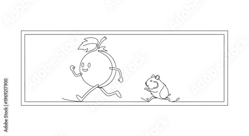 Funny Cartoon Orange Character Running with Hamster