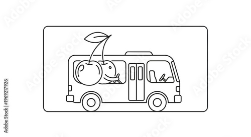 Funny Cherry Driving a Bus, Cartoon Style