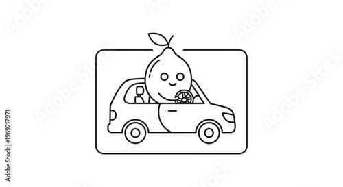 Funny Lemon Character Driving a Car, Cartoon Style, Vector Illustration