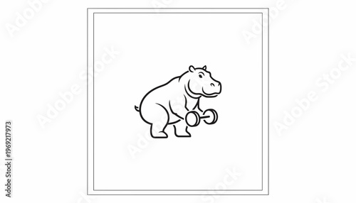 Funny Hippo Lifting Weights, Cartoon Style, Fitness Concept