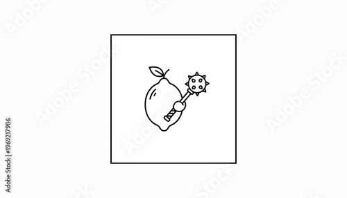 Funny Lemon Character Holding a Mace Weapon, Cartoon Style