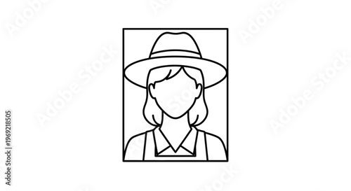 Farmer Woman Icon, Agricultural Worker Portrait, Rural Profession, Simple Line Art
