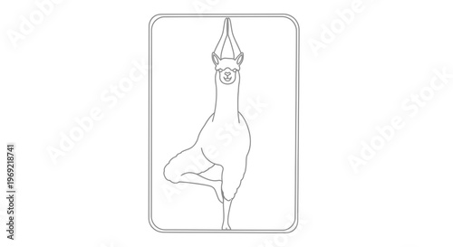 Funny Alpaca Doing Yoga Tree Pose, Line Art Illustration, Healthy Lifestyle