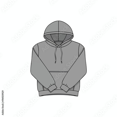 Plain gray hooded sweatshirt with drawstring and front pocket