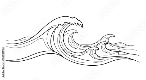 Wave, Ocean Wave, Sea Wave, Black and White Vector, Line Art Waveform