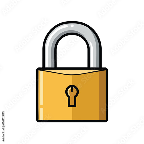 Golden padlock with silver shackle and dark outline