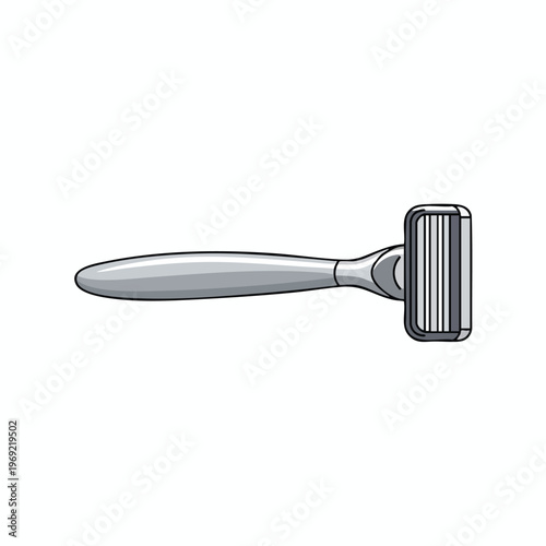 Silver-toned razor with three blades and ergonomic handle, isolated