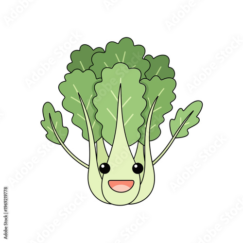 Happy Bok Choy Character with Open Arms, Cute Cartoon Vegetable Illustration