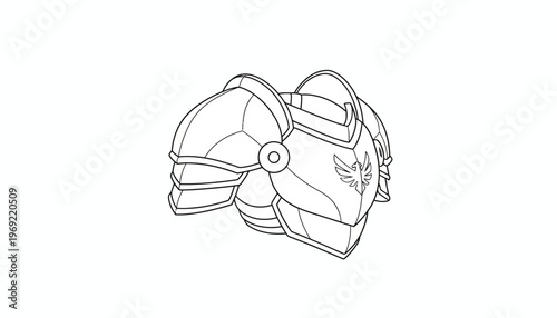 Fantasy Knight Armor Shoulder Pad with Wing Emblem - Line Art Illustration