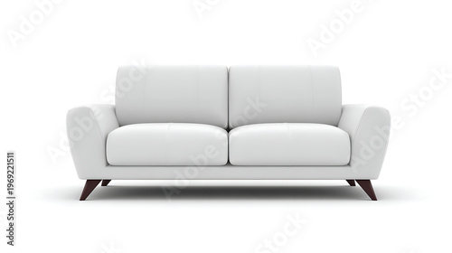A white sofa with a brown trim