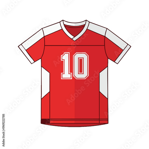 A red and white sports jersey with the number 10 on the front