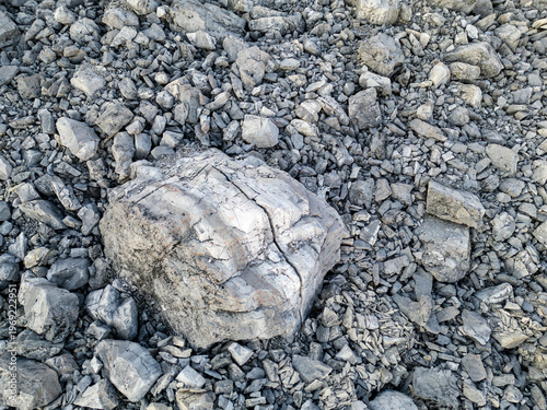 Gray Rocky Boulders and Crushed Stone Landscape in the Canadian Rockies, Canada — Rough Texture Closeup