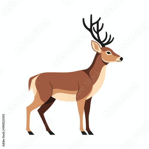 A side profile illustration of a brown deer with antlers against a white background