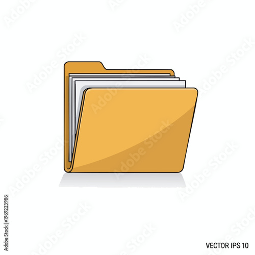 Yellow open folder with stacked white documents and a subtle shadow