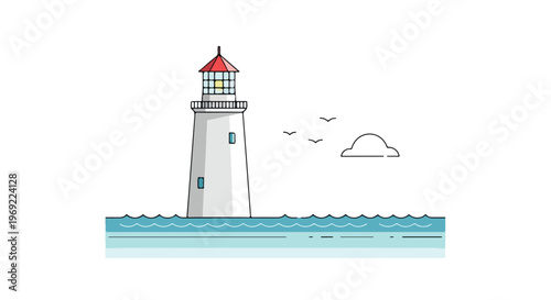 Lighthouse, sea, vector illustration, nautical icon, coastal symbol