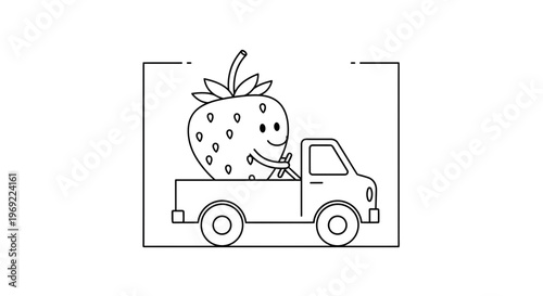 Cute Strawberry Driving a Truck, Funny Fruit Character, Food Delivery Concept