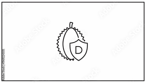 Durian Fruit Icon with Shield and Letter D - Healthy Food Concept