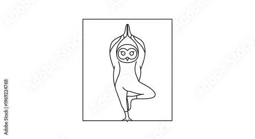 Cute Owl Doing Yoga Tree Pose, Meditation and Mindfulness Concept