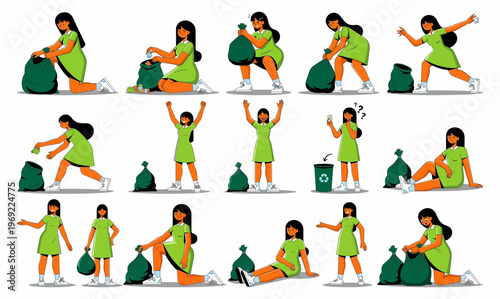 Diverse Female Character Set for Recycling and Waste Management, Sustainability Environmental Protection Activist Vector Illustration