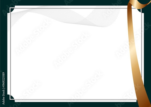 Elegant white certificate Background template with a golden ribbon and a dark green border.