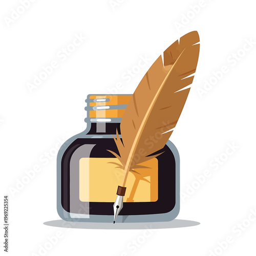 Ink bottle with a feather quill.